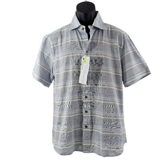 Seaplane Men’s Blue Stripe Button Down Short Sleeve Shirt - Size Large NWT - Picture 1 of 16